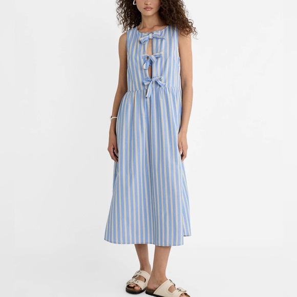 stradivarius Dresses & Skirts - Tie front bows midi dress babydoll maxi Stradivarius Asos striped sleeveless